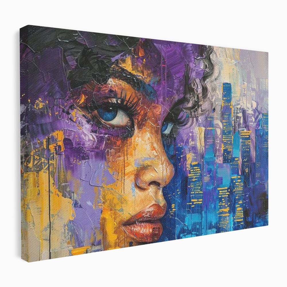 Tablou canvas cu pictura digitala cu profil de femeie, fara rama, pe sasiu de lemn